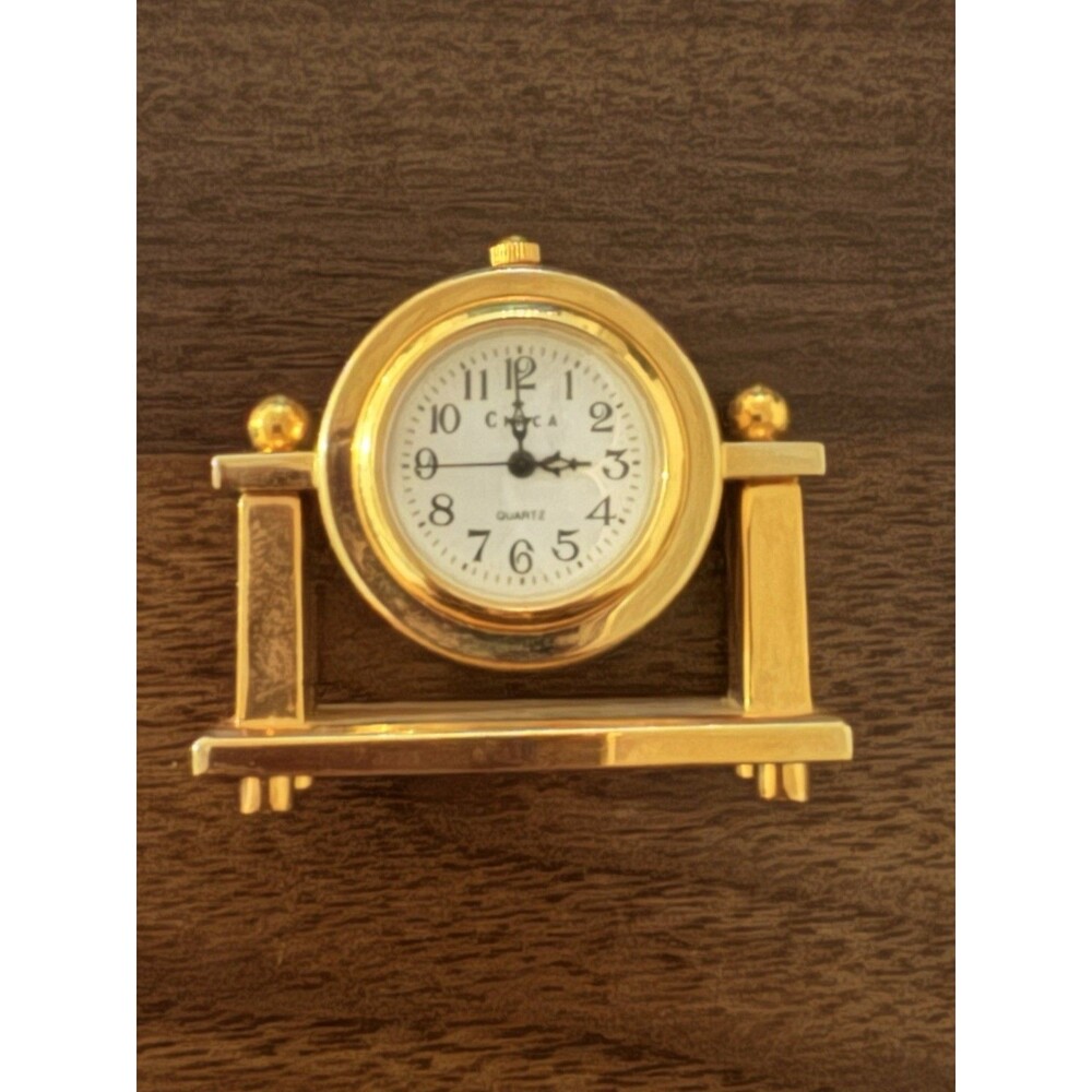 Vintage Miniature Circa Quartz Gold Design Desk Clock Untested Collectable